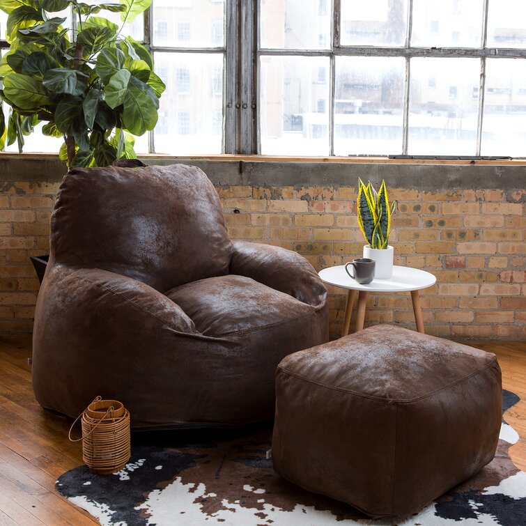 Large leather chair online with ottoman